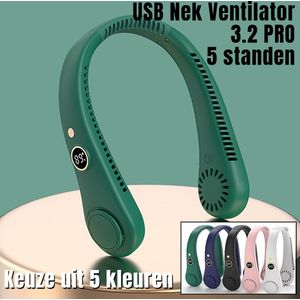 USB Nek Ventilator 3.2 PRO - Bladloze Nekventilator - Groen - 5 Standen - 5000mAh