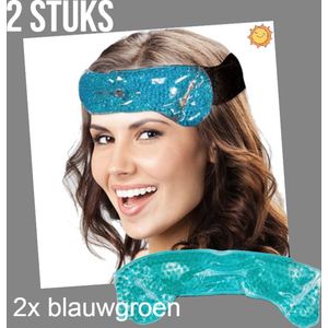 Allernieuwste.nl® SET 2st Warm of Koud GEL PAREL Migraine Hoofdband of Nekband - 2 stuks groen-blauw
