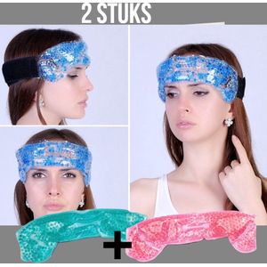 Allernieuwste.nl® SET 2st Warm of Koud GEL PAREL Migraine Hoofdband of Nekband - 2 stuks 1x rose en 1x groen-blauw