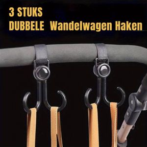 3 STUKS DUBBELE Wandelwagen Haken Kinderwagen Buggy Winkelwagen Autosteun Haak - Draaibaar Ophang Haak Wandelwagenhaak Crochets de Poussette - Zwart 3 STUKS %%