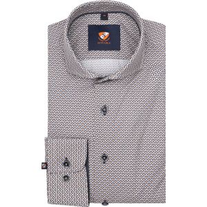 Suitable Overhemd Twill Print Beige - Maat 39 - Heren - Overhemden Formeel