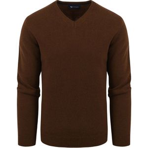 Suitable Pullover Wol V-Hals Bruin - Heren - Pullovers