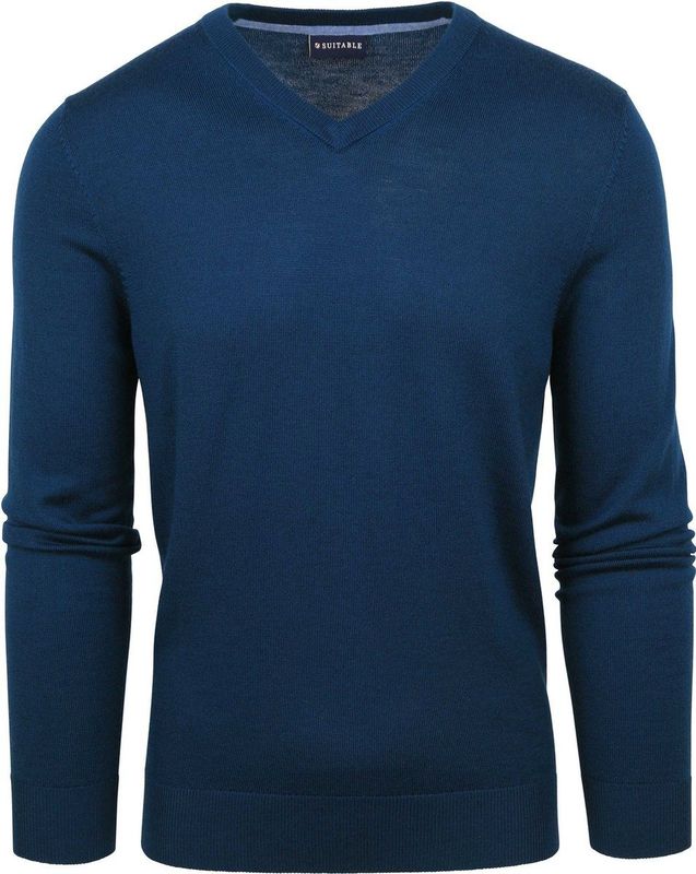 Suitable - Merino Pullover - Donkerblauw - V-Hals - Heren