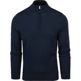 Suitable - Merino Half Zip Trui - Navy - 100% Merinowol