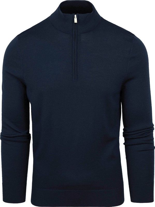 Suitable - Merino Half Zip Trui - Navy - 100% Merinowol