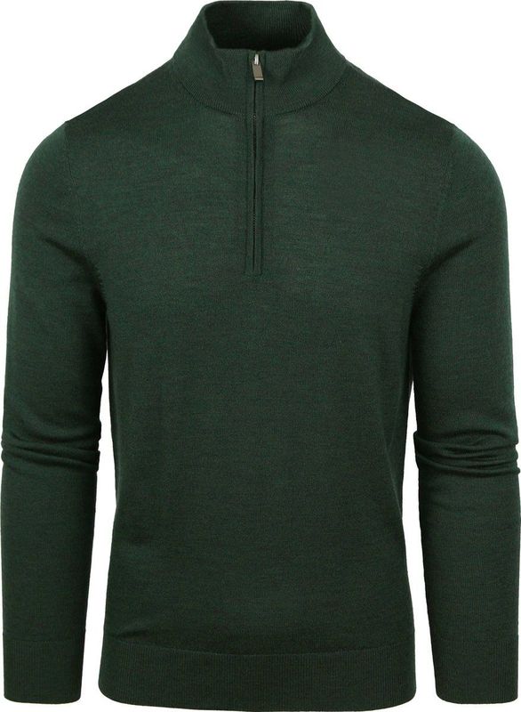 Suitable - Schipperstrui - Groen - Merino Half Zip Trui - Heren