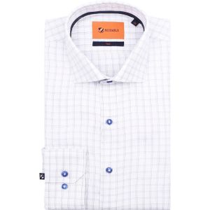 Suitable Overhemd Twill Ruit Blauw - Maat 39 - Heren - Overhemden Formeel