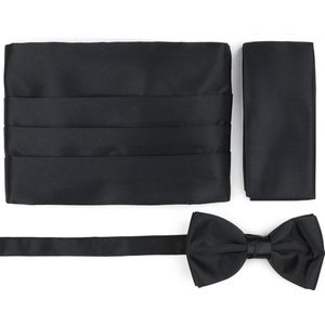 Suitable Cumberband Strik Pochet Set Zwart - Onze Size - Verstelbaar - Heren - Geschikt voor gala smoking - Cadeauset 3-delig
