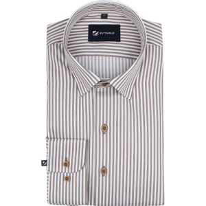 Suitable Overhemd Streep Bruin - Maat 43 - Heren - Casual Shirt