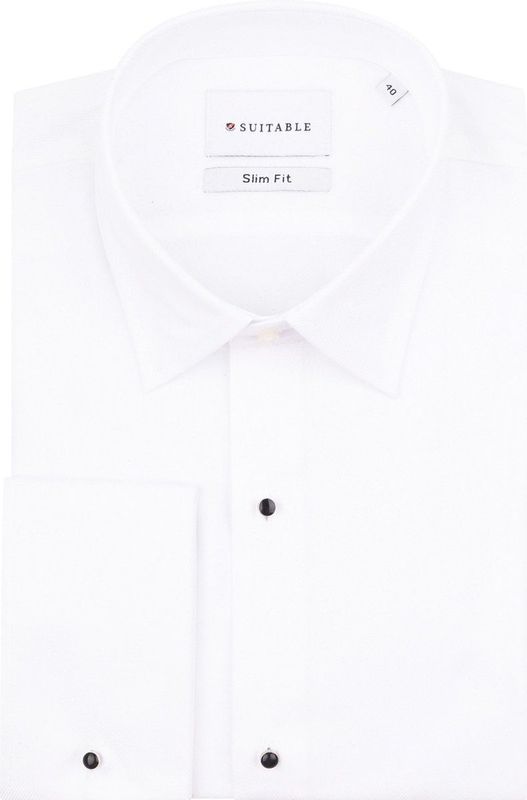 Suitable - Smoking Overhemd - Wit - Slim Fit - Luxe Heren Shirt van 100% Katoen