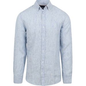 Suitable Overhemd Linnen Streep Lichtblauw - Maat S - Heren - Casual Shirt