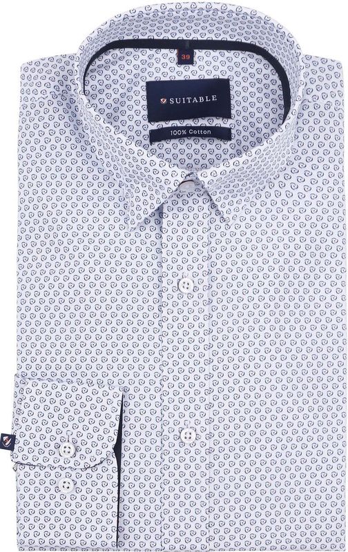 Suitable Overhemd Construct Print Wit - Maat 39 - Heren - Overhemden Formeel