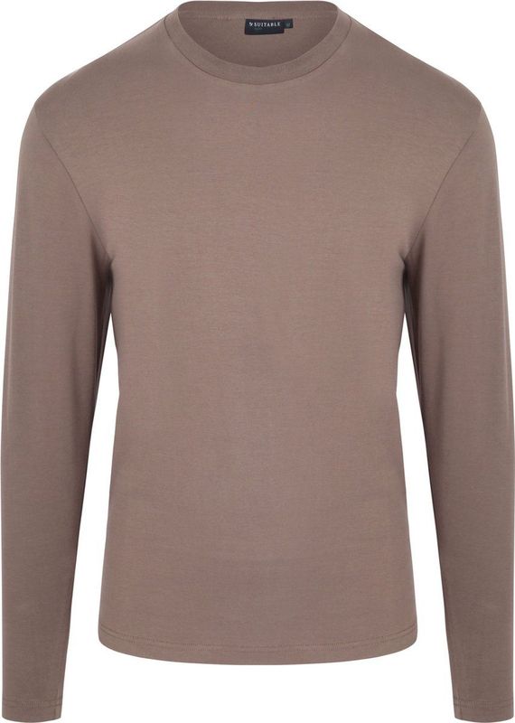 Suitable Respect Longsleeve Heavy T-shirt Taupe - Heren - Print T-shirts