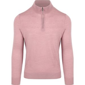 Suitable - Half Zip Trui - Roze - 100% Merinowol - Slim-Fit Pasvorm