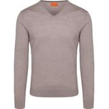 Suitable Merino Pullover V-Hals Greige - Heren - Pullovers