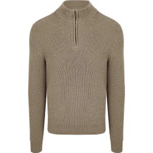 Suitable - Half Zip Trui - Taupe - Wol Blend - Schipperstrui