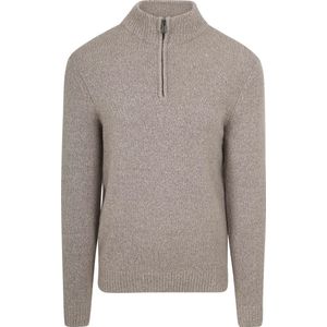 Suitable Half Zip Pullover Boiled Wool Taupe - Heren - Pullovers