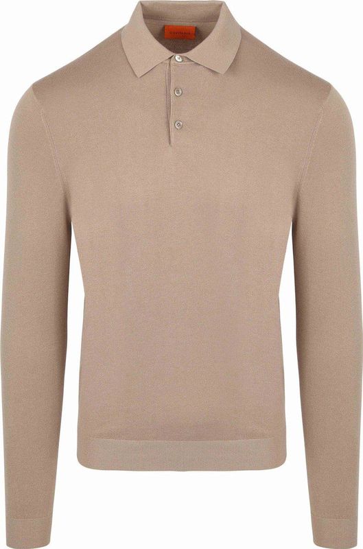 Suitable - Longsleeve Polo - Beige - Heren - Modern-Fit