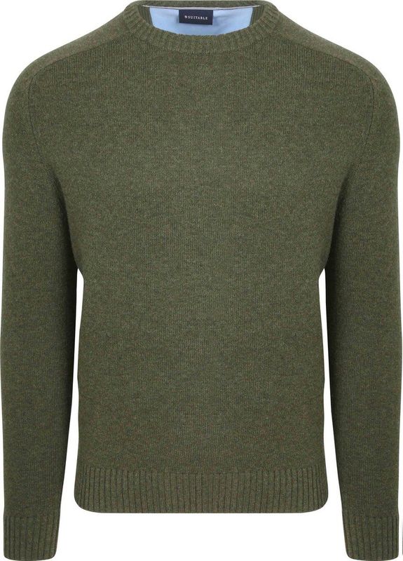 Suitable Lamswol Trui Ronde Hals Olijfgroen - Heren - Pullovers
