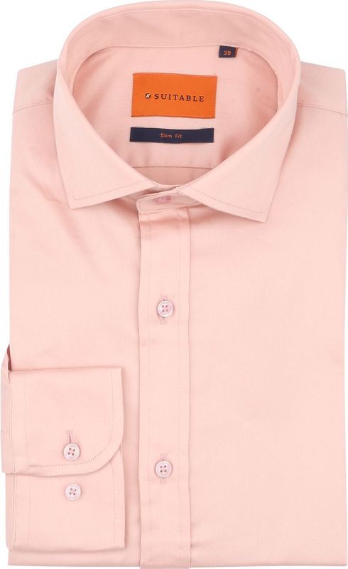 Suitable - Satin Stretch - Overhemd - Roze - Slim-Fit