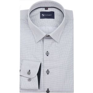 Suitable - Overhemd Print - Blauw en Wit - Slim-fit - Lange Mouw - Navy - College Collectie