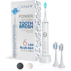 Power Whitening Elektrische tandenborstel | Oplaadbaar, waterbestendig | Ultrasoon met 2 LED-borstelkoppen en 3 modi voor bleken, polijsten en tandvleesverzorging (wit)