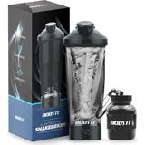 BODYIT® - Elektrische Shakebeker met Supplementen Doosje - 700ml - Lekvrije Proteïne Shaker - USB-Oplaadbare Shakebekers met Accu - USB-C - Zwart