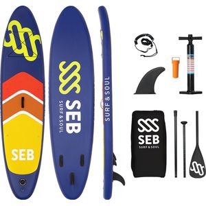 SEB SUP 11'0 Navy - Neon Yellow | Sup Board Opblaasbaar - Complete Set - Paddle Board - tot 180 kg