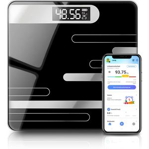 Jor Quality - Personenweegschaal - Digitaal - Zwart - USB Oplaadbaar - Bluetooth Functie
