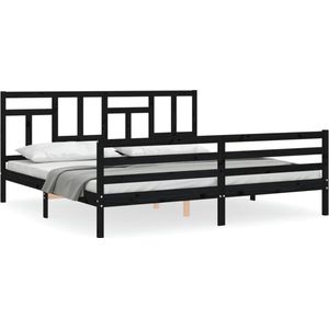 vidaXL Massivholzbett mit Kopfteil Schwarz 200x200 cm