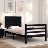 VidaXL Bedframe Massief Hout Zwart 90x200 cm met Hoofdbord