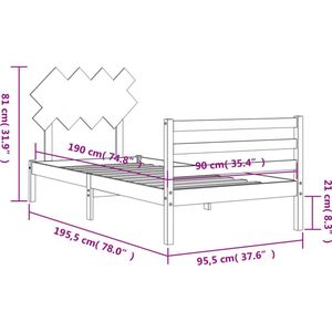 vidaXL Bedframe met hoofdbord massief hout 3FT Single