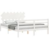 VidaXL Bedframe Hoofdbord Massief Hout Wit 140x190 cm