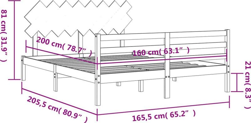 vidaXL Massivholzbett mit Kopfteil Weiß 160x200 cm