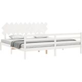 vidaXL Massivholzbett mit Kopfteil Weiß 200x200 cm