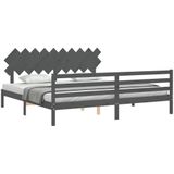 vidaXL-Bedframe-met-hoofdbord-massief-hout-grijs-200x200-cm