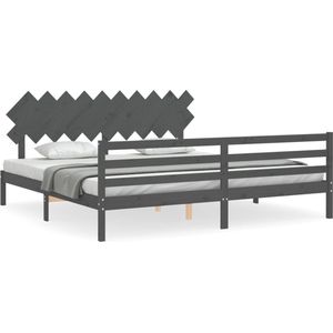 vidaXL Massivholzbett mit Kopfteil Grau 200x200 cm
