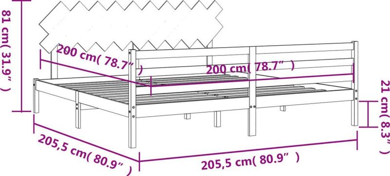 vidaXL Massivholzbett mit Kopfteil Honigbraun 200x200 cm