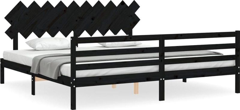 vidaXL Massivholzbett mit Kopfteil Schwarz 200x200 cm