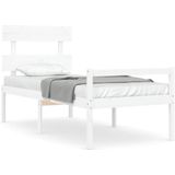 vidaXL Bedframe met hoofdbord massief hout wit 3FT Single