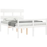 VidaXL Bedframe Hoofdbord Massief Hout Wit 140x200 cm