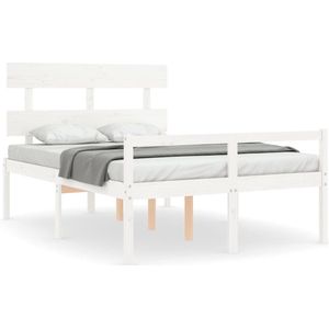 VidaXL Bedframe Hoofdbord Massief Hout Wit 140x200 cm