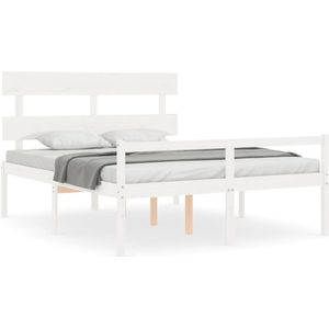 VidaXL Bedframe met Hoofdbord Massief Hout Wit 5 FT King