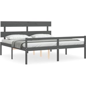 VidaXL Bedframe Massief Hout Grijs 6FT Super King