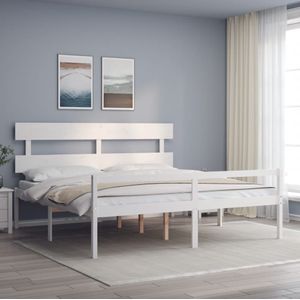 VidaXL Bedframe Hoofdbord Massief Hout Wit 200x200 cm