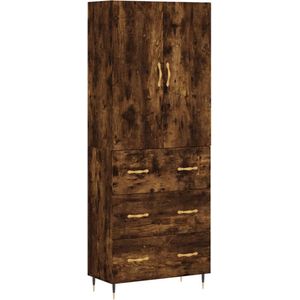 vidaXL Hoge kast 69,5x34x180 cm bewerkt hout gerookt eikenkleurig