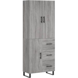 vidaXL Hoge kast 69,5x34x180 cm bewerkt hout grijs sonoma eikenkleurig