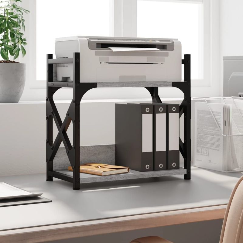 vidaXL - Printerstandaard - Grijs - Bewerkte Hout - 2-laags