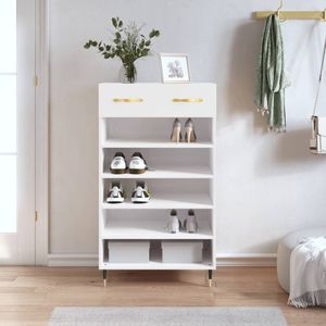 vidaXL - Schoenenkast - Hoogglans Wit - Bewerkte Hout - 1 Lade 5 Vakken