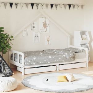 vidaXL Kinderbedframe - Wit - Massief Grenenhout - Met Lades